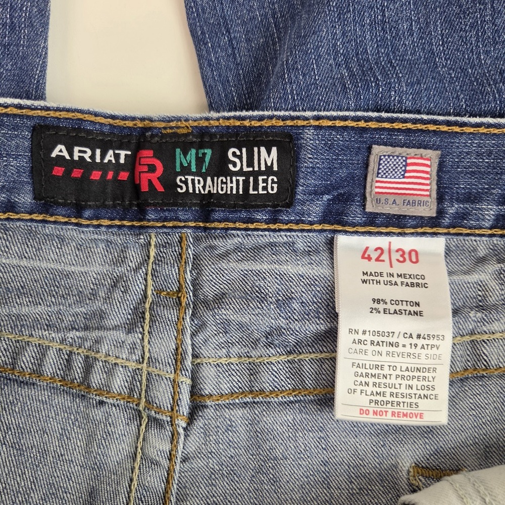 Ariat FR M7 Slim Straight Leg Jeans Mens 42x30 Dark Wash Blue Denim Work